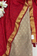 Pastel Banarasi Dupion Silk Suit With Banarasi Handloom Pure Moonga Silk Dupatta - Luxurion World