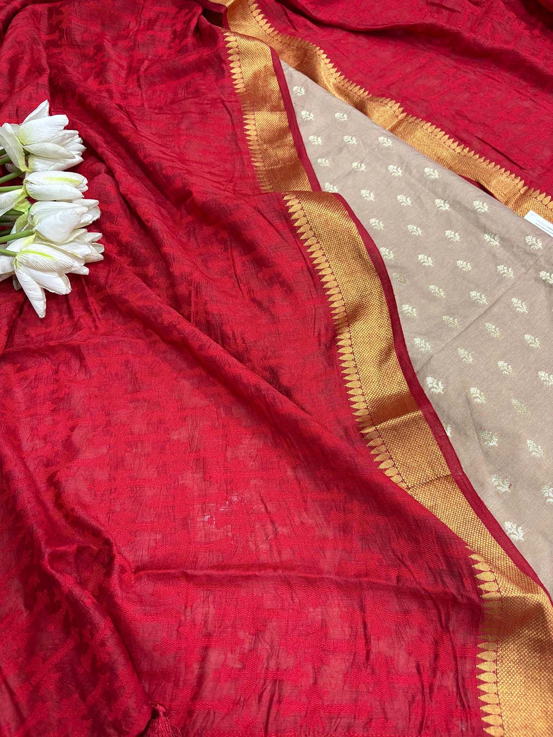 Pastel Banarasi Dupion Silk Suit With Banarasi Handloom Pure Moonga Silk Dupatta - Luxurion World