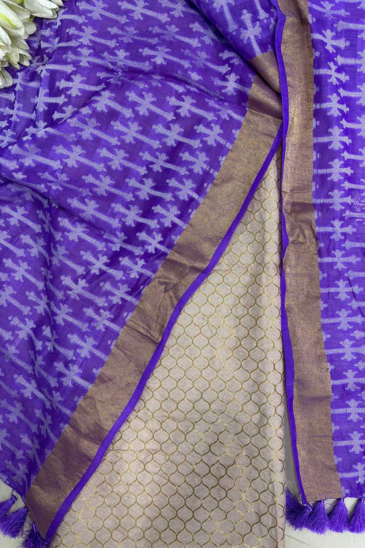 Pastel Pink Banarasi Silk Suit With Banarasi Handloom Pure Moonga Silk Dupatta - Luxurion World