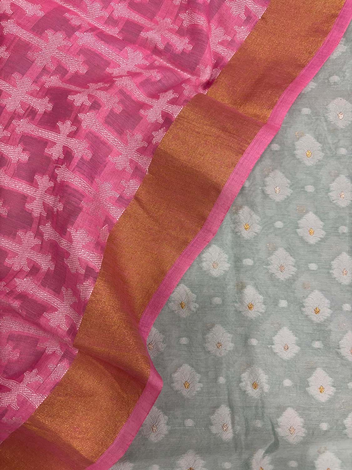 Blue Banarasi Cotton Suit With Banarasi Handloom Pure Moonga Silk Dupatta - Luxurion World