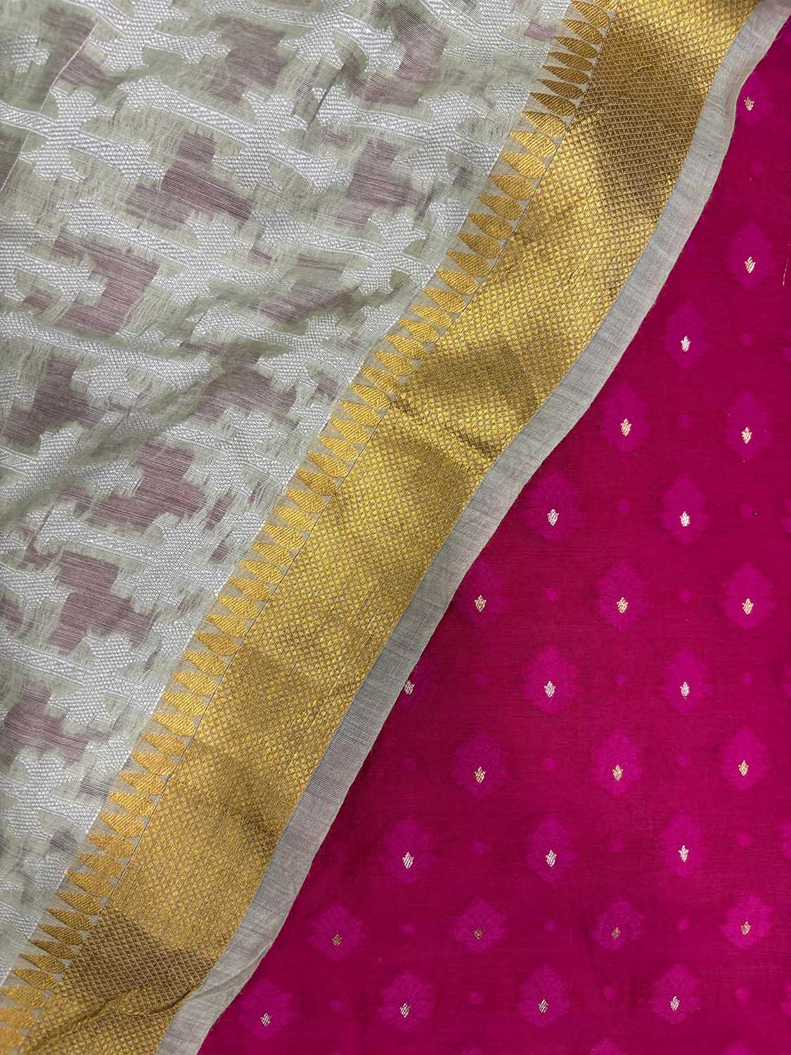 Pink Banarasi Cotton Suit With Banarasi Handloom Pure Moonga Silk Dupatta - Luxurion World