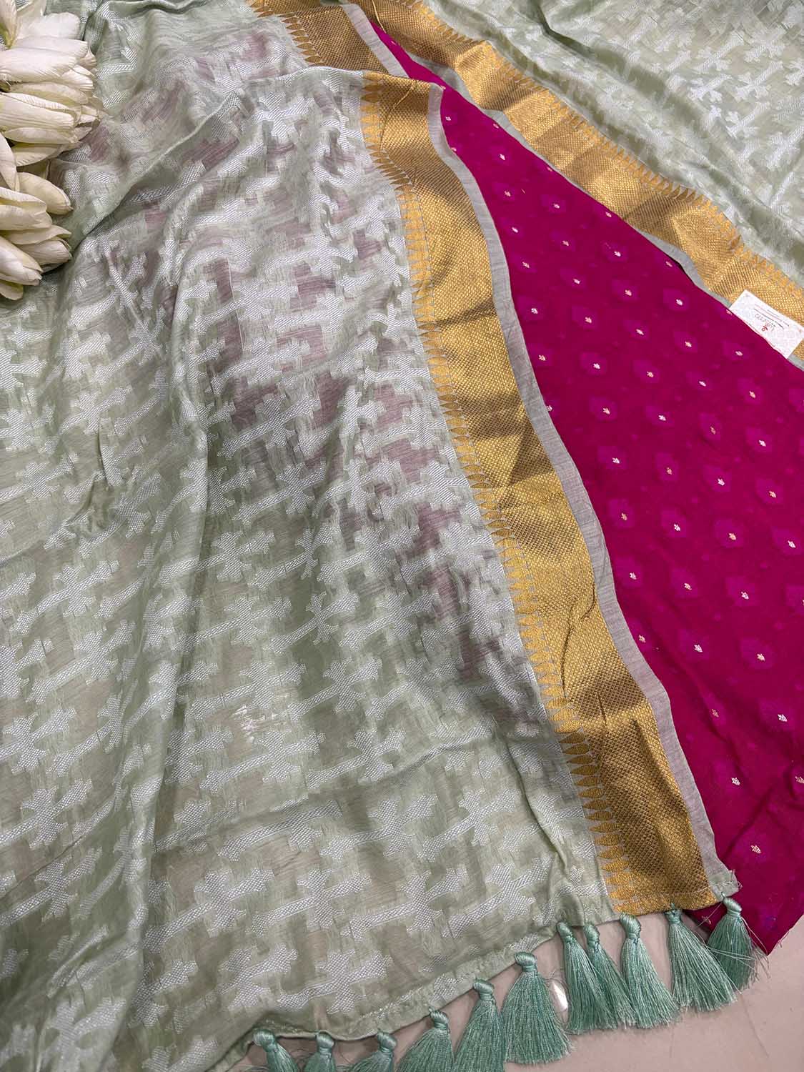 Pink Banarasi Cotton Suit With Banarasi Handloom Pure Moonga Silk Dupatta - Luxurion World