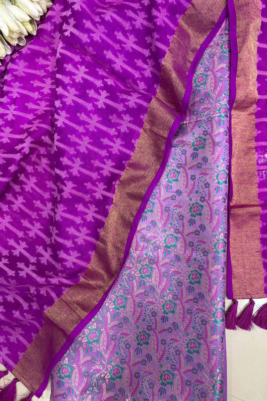 Purple Banarasi Silk Tanchui Suit With Banarasi Handloom Pure Moonga Silk Dupatta - Luxurion World