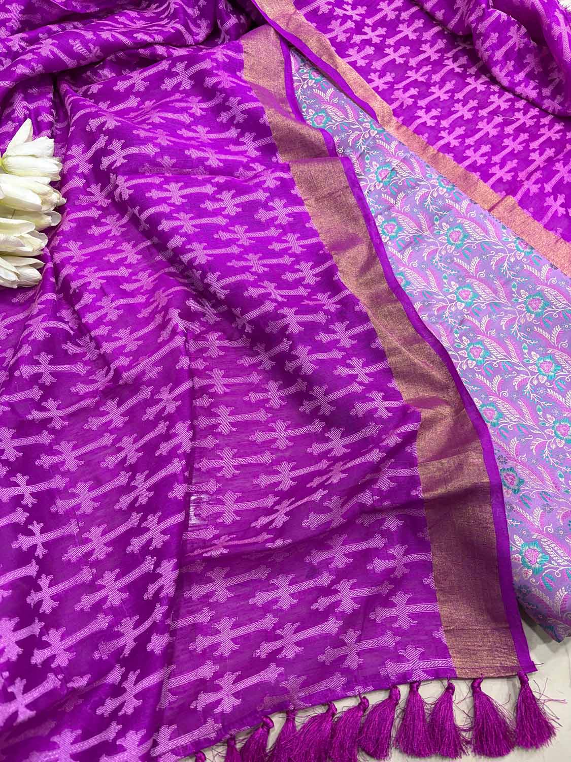 Purple Banarasi Silk Tanchui Suit With Banarasi Handloom Pure Moonga Silk Dupatta - Luxurion World