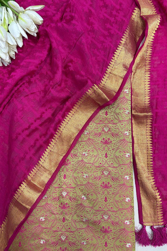 Green Banarasi Silk Tanchui Suit With Banarasi Handloom Pure Moonga Silk Dupatta - Luxurion World