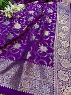 Purple Banarasi Mashru Silk Paisley Design Three Piece Unstitched Suit Set - Luxurion World