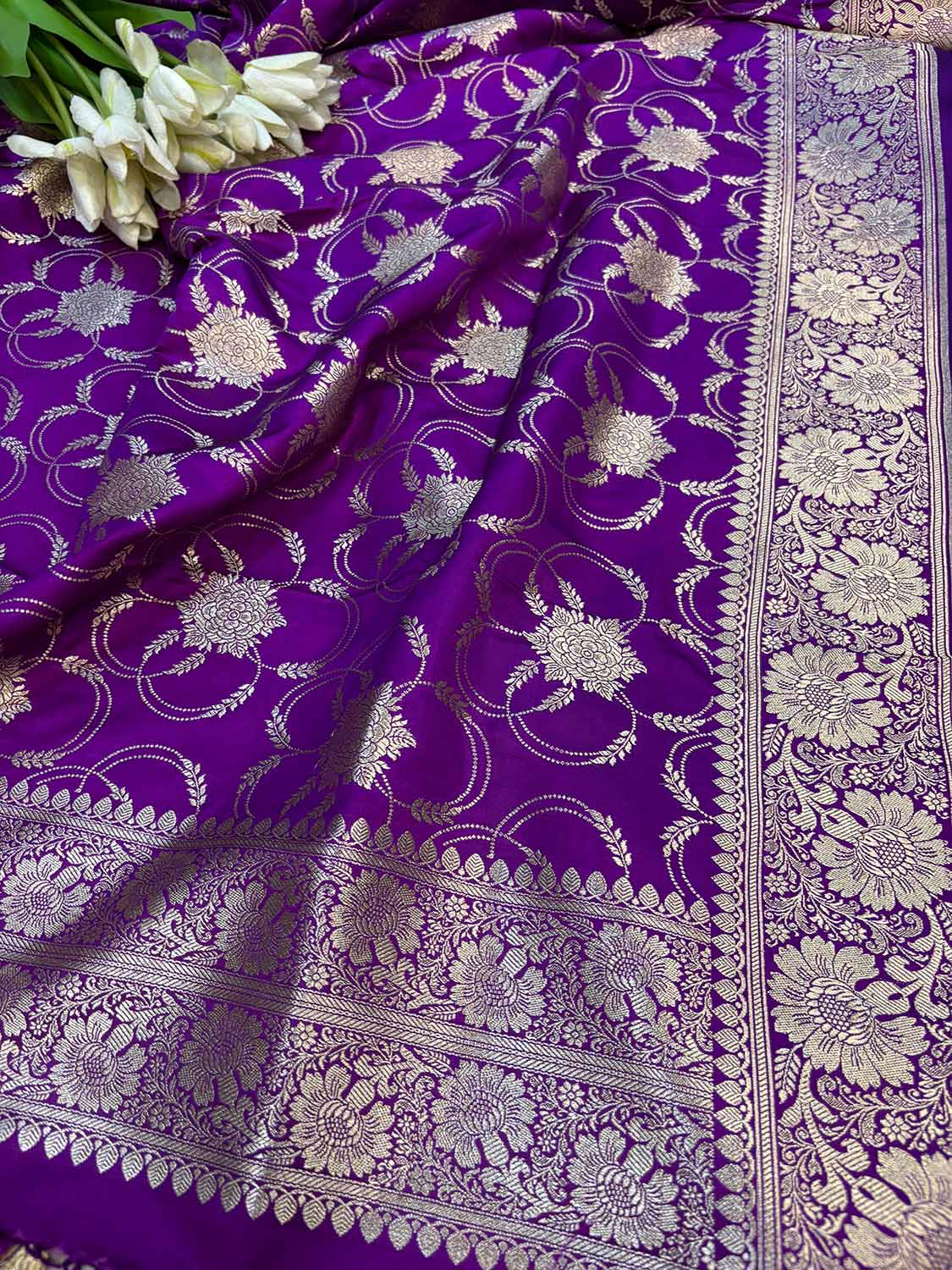 Purple Banarasi Mashru Silk Paisley Design Three Piece Unstitched Suit Set - Luxurion World