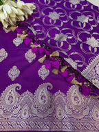 Purple Banarasi Mashru Silk Paisley Design Three Piece Unstitched Suit Set - Luxurion World