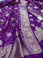 Purple Banarasi Mashru Silk Paisley Design Three Piece Unstitched Suit Set - Luxurion World