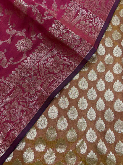 Orange Banarasi Silk Suit With Maroon Banarasi Silk Dupatta - Luxurion World