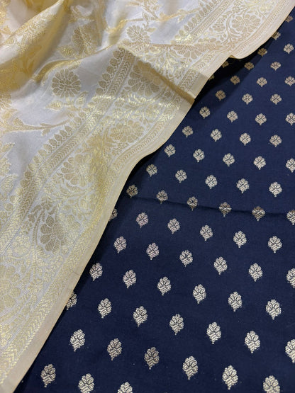 Black Banarasi Silk Small Booti Design Suit With Pastel Banarasi Silk Dupatta - Luxurion World