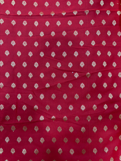 Red Banarasi Silk Small Booti Design Suit With Yellow Banarasi Silk Dupatta - Luxurion World