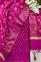 Pink Banarasi Silk Small Booti Design Suit With Pink Banarasi Silk Dupatta - Luxurion World