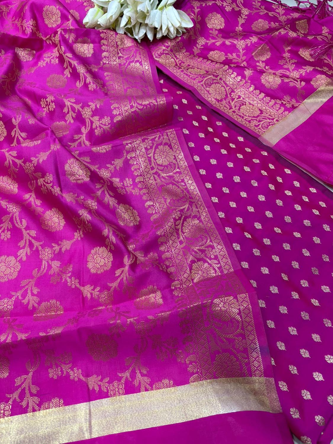 Pink Banarasi Silk Small Booti Design Suit With Pink Banarasi Silk Dupatta - Luxurion World