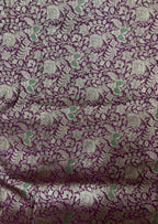 Purple Handloom Banarasi Pure Katan Silk Brocade Meenakari Double Zari Suit With Green Handloom Banarasi Pure Katan Silk Dupatta - Luxurion World