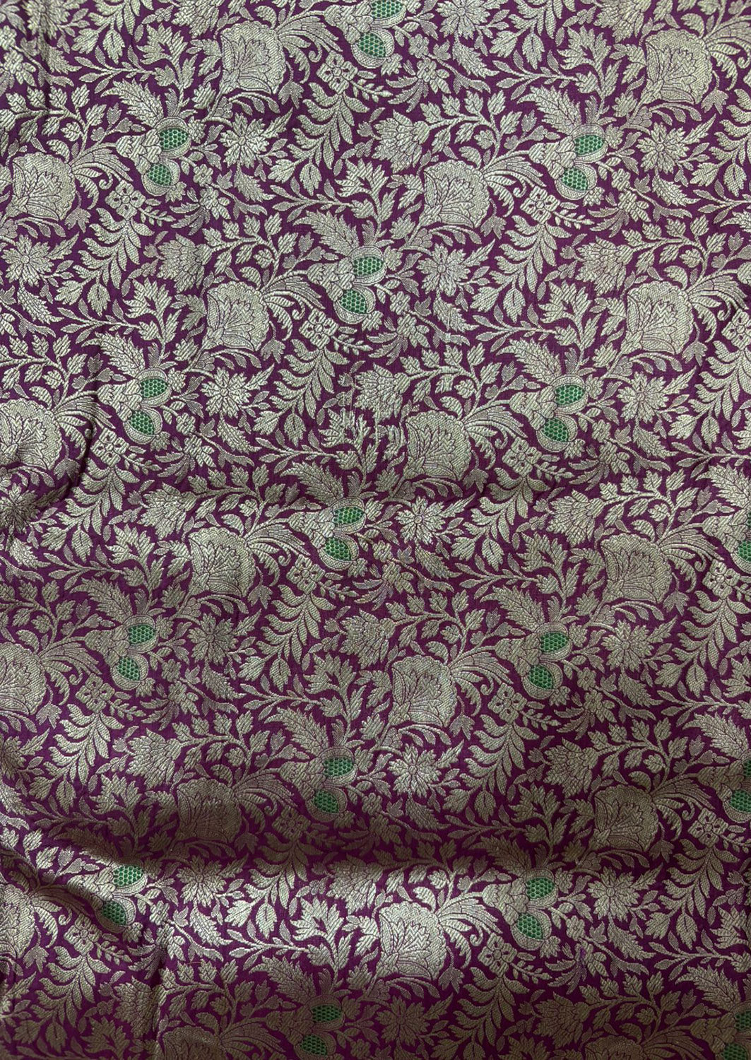 Purple Handloom Banarasi Pure Katan Silk Brocade Meenakari Double Zari Suit With Green Handloom Banarasi Pure Katan Silk Dupatta - Luxurion World