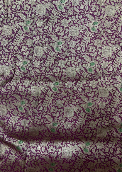 Purple Handloom Banarasi Pure Katan Silk Brocade Meenakari Double Zari Suit With Green Handloom Banarasi Pure Katan Silk Dupatta - Luxurion World