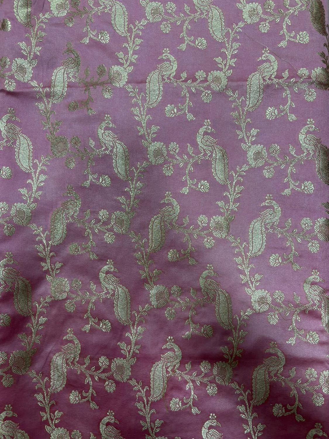 Pink Banarasi Mashru Silk Peacock And Flower Design Suit With Dyeable Banarasi Tissue Silk Dupatta - Luxurion World