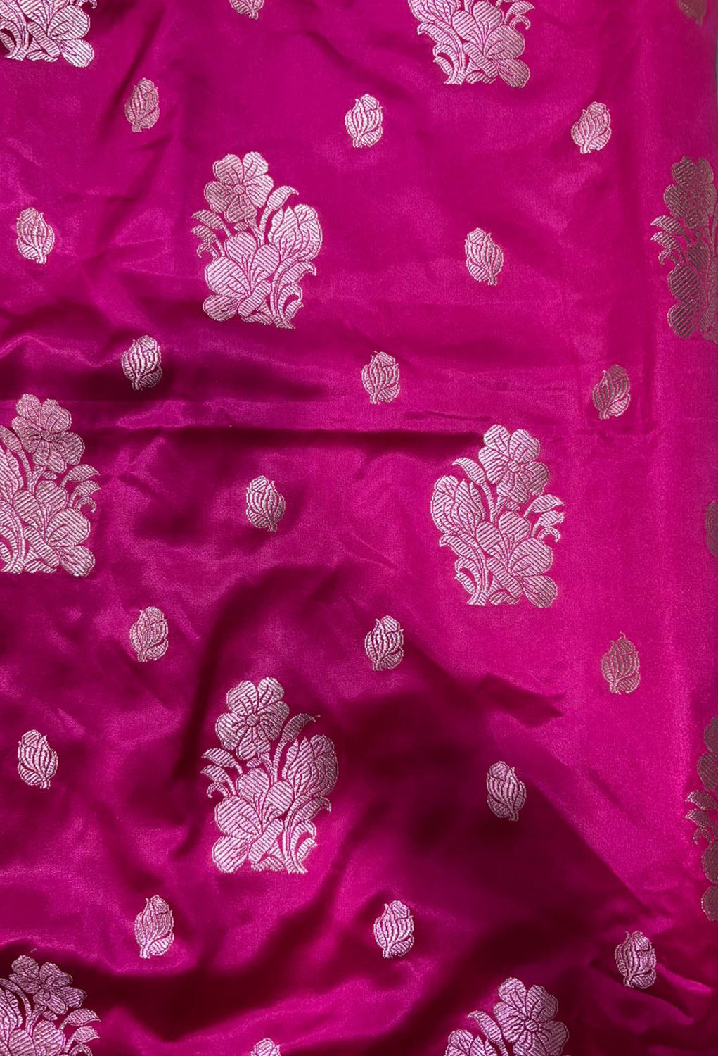 Pink Banarasi Mashru Silk Flower Design Suit With Grey Banarasi Organza Dupatta - Luxurion World