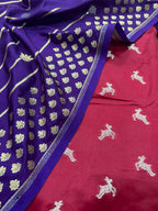 Red Banarasi Mashru Silk Deer Design Suit With Purple Banarasi Silk Sona Roopa Dupatta - Luxurion World