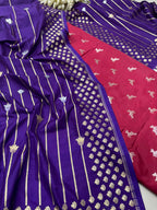 Red Banarasi Mashru Silk Deer Design Suit With Purple Banarasi Silk Sona Roopa Dupatta - Luxurion World