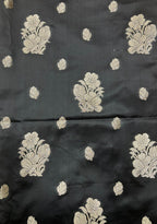 Black Banarasi Mashru Silk Flower Design Suit With Peach Banarasi Silk Dupatta - Luxurion World