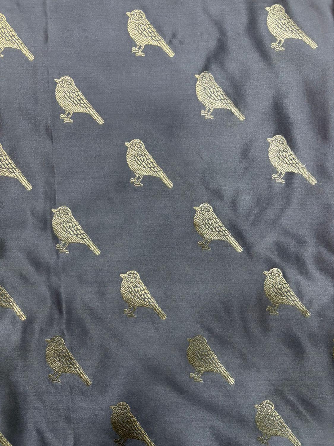 Grey Banarasi Mashru Silk Bird Design Suit With Pink Banarasi Organza Silk Dupatta - Luxurion World