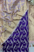 Purple Banarasi Mashru Silk Peacock And Flower Design Suit With Pink Banarasi Silk Dupatta - Luxurion World