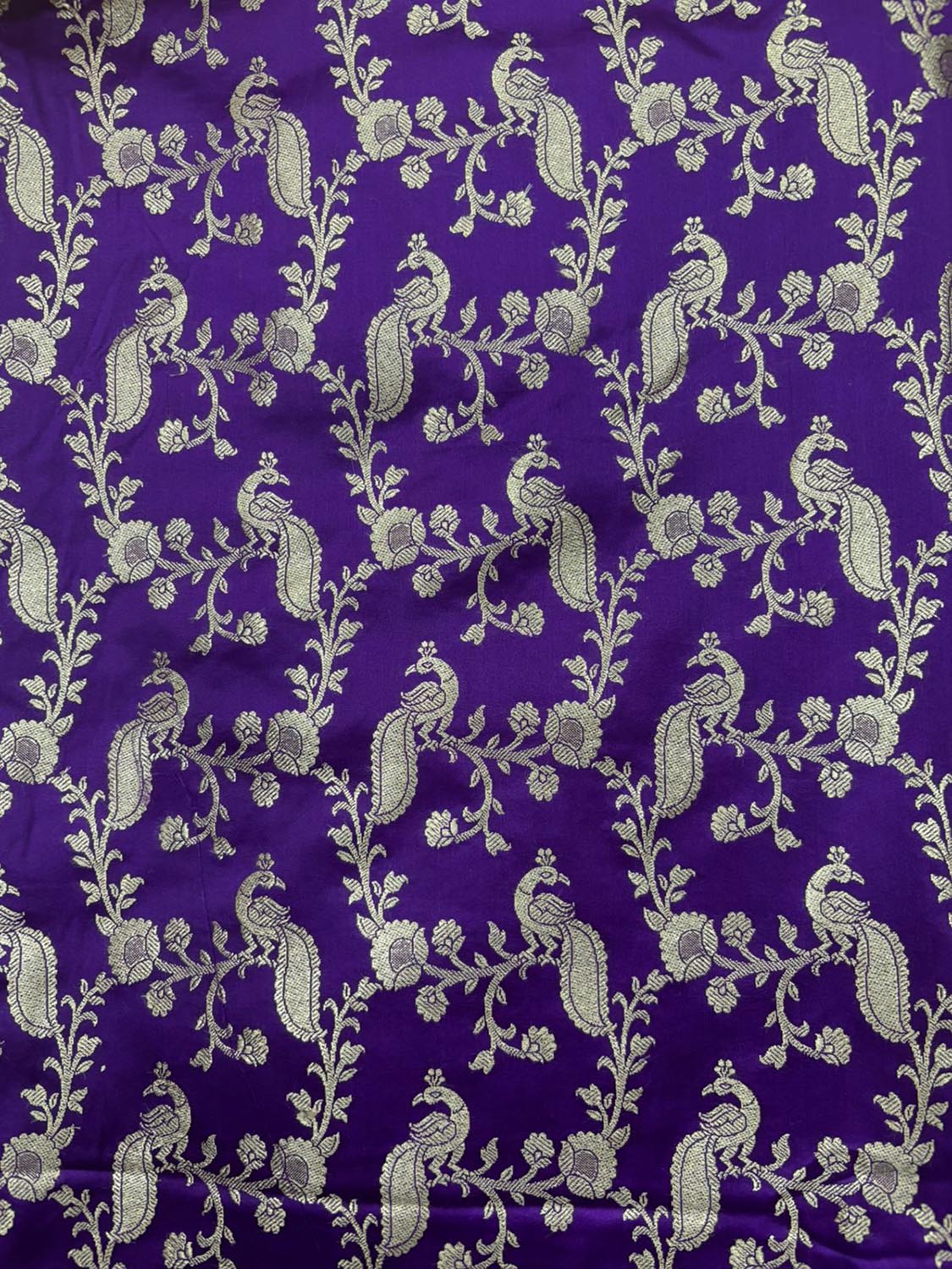 Purple Banarasi Mashru Silk Peacock And Flower Design Suit With Pink Banarasi Silk Dupatta - Luxurion World