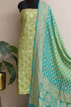 Green Banarasi Silk Suit With Blue & Green Banarasi Bandhani Pure Georgette Dupatta - Luxurion World