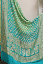 Green Banarasi Silk Suit With Blue & Green Banarasi Bandhani Pure Georgette Dupatta - Luxurion World