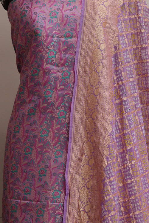 Elegant Purple Banarasi Silk Tanchui Suit With Purple Banarasi Bandhani Pure Georgette Dupatta - Luxurion World