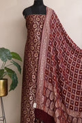 Elegant Brown Banarasi Silk Suit With Maroon Banarasi Bandhani Pure Georgette Dupatta - Luxurion World
