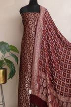 Elegant Brown Banarasi Silk Suit With Maroon Banarasi Bandhani Pure Georgette Dupatta - Luxurion World
