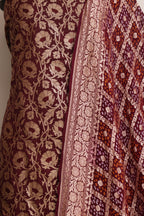 Elegant Brown Banarasi Silk Suit With Maroon Banarasi Bandhani Pure Georgette Dupatta - Luxurion World