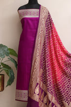 Elegant Purple Banarasi Mashru Silk Flower Design Suit With Pink & Purple Banarasi Bandhani Pure Georgette Dupatta - Luxurion World