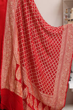 Red Banarasi Mashru Silk Flower Design Suit With Red Banarasi Bandhani Pure Georgette Dupatta - Luxurion World