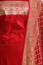Red Banarasi Mashru Silk Flower Design Suit With Red Banarasi Bandhani Pure Georgette Dupatta - Luxurion World