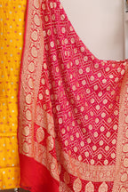 Yellow Banarasi Hand Bandhej Pure Chiniya Silk Suit With Pink Banarasi Bandhani Pure Georgette Dupatta - Luxurion World