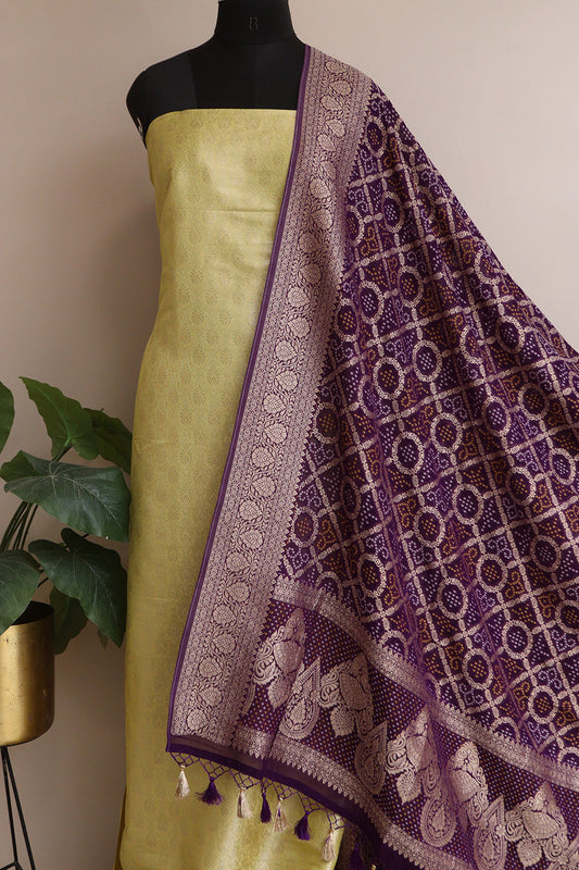 Elegant Green Banarasi Brocade Silk Suit With Banarasi Bandhani Weaved Georgette Dupatta - Luxurion World