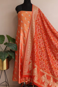 Peach Banarasi Mashru Silk Bird Design Suit With Banarasi Bandhani Weaved Georgette Dupatta - Luxurion World