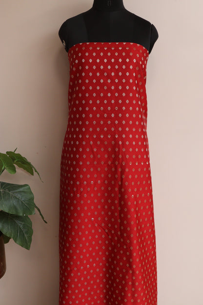 Elegant Red Banarasi Silk Small Booti Design Suit With Banarasi Bandhani Weaved Georgette Dupatta - Luxurion World