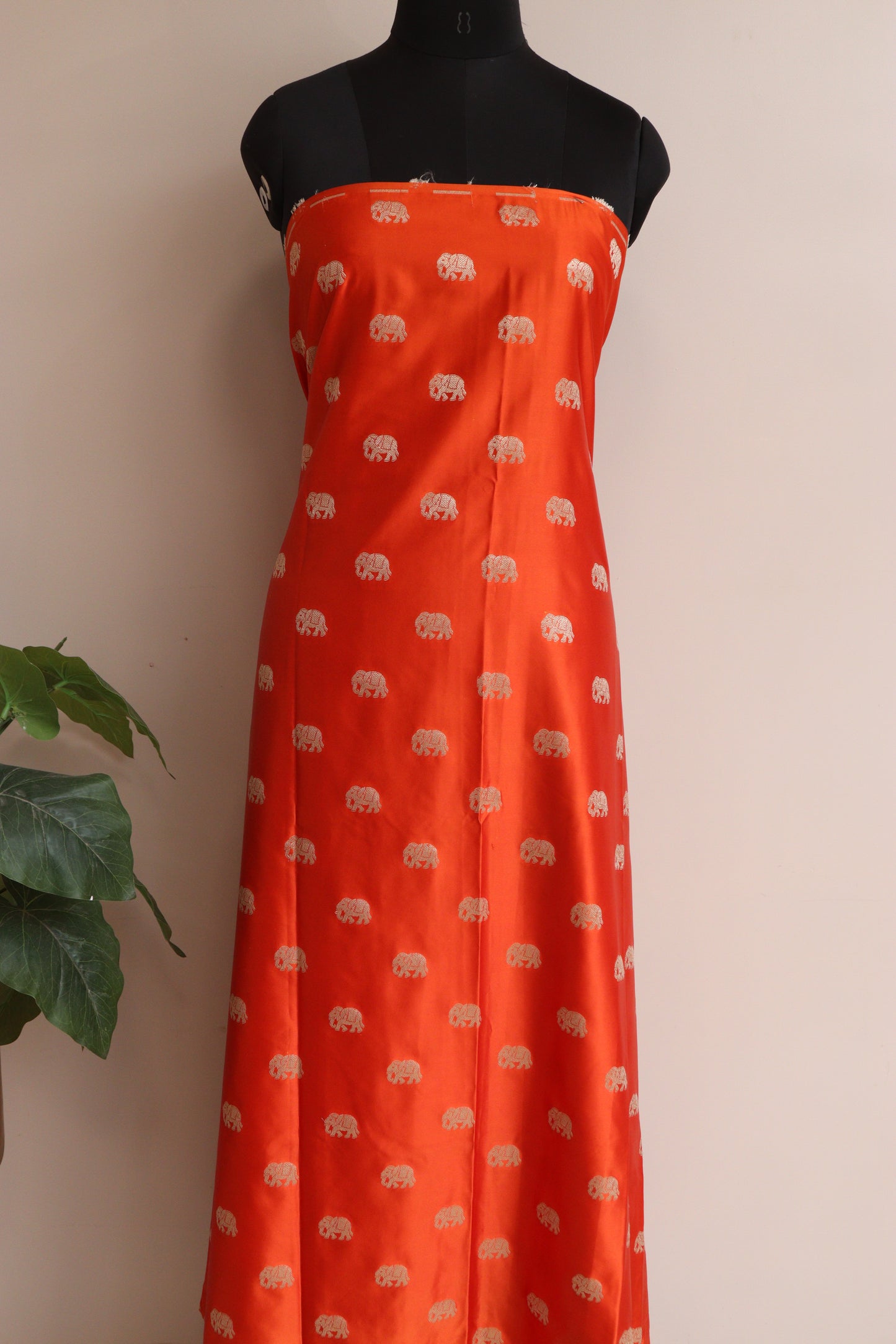 Orange Banarasi Mashru Silk Elephant Design Suit With Banarasi Bandhani Weaved Georgette Dupatta - Luxurion World