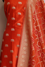 Orange Banarasi Mashru Silk Elephant Design Suit With Banarasi Bandhani Weaved Georgette Dupatta - Luxurion World