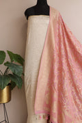 Exquisite Golden Handloom Banarasi Tissue Georgette Silk Crushed Suit With Banarasi Bandhani Weaved Georgette Dupatta - Luxurion World