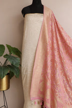 Exquisite Golden Handloom Banarasi Tissue Georgette Silk Crushed Suit With Banarasi Bandhani Weaved Georgette Dupatta - Luxurion World