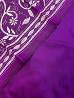 Stunning Purple Plain Silk Suit With Purple Hand Embroidered Kantha Pure Bangalore Silk Dupatta - Luxurion World
