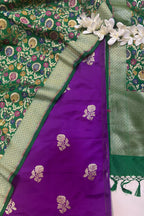 Elegant Purple Handloom Banarasi Silk Flower Design Suit With Green Banarasi Kimkhwab Design Silk Dupatta - Luxurion World