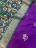 Elegant Purple Handloom Banarasi Silk Flower Design Suit With Green Banarasi Kimkhwab Design Silk Dupatta - Luxurion World