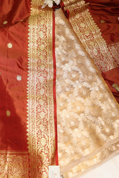 IS4B125122601 Dyeable Banarasi Pure Tissue Silk Suit With Brown Handloom Banarasi Pure Katan Silk Booti Design Dupatta - Luxurion World